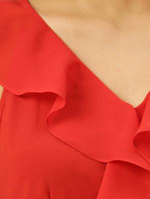 v-neck solid ruffle dress - 17813794 - Standard Image - 5