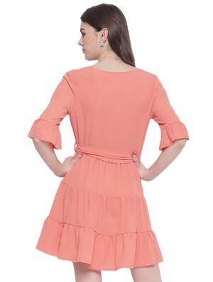 tie front solid wrap dress - 17813801 - Standard Image - 3