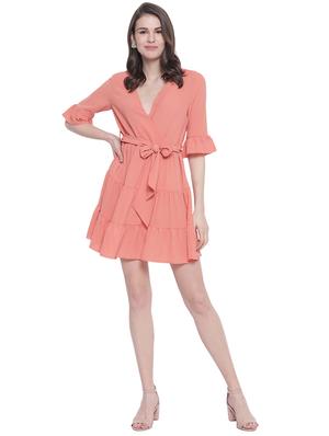 tie front solid wrap dress - 17813801 - Standard Image - 4