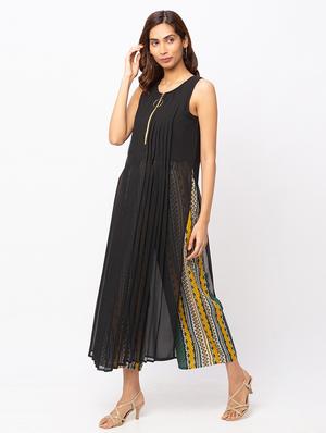 black solid pleated straight kurta - 17814513 - Standard Image - 2