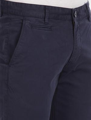 navy blue solid flat front casual trouser - 17815671 - Standard Image - 5