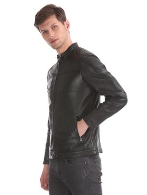 black solid leather biker jacket - 17815926 - Standard Image - 3