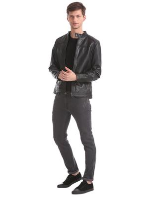 black solid leather biker jacket - 17815926 - Standard Image - 5