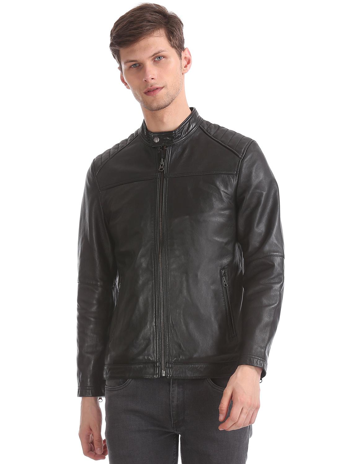 black solid leather biker jacket - 17815926 - Zoom Image - 1