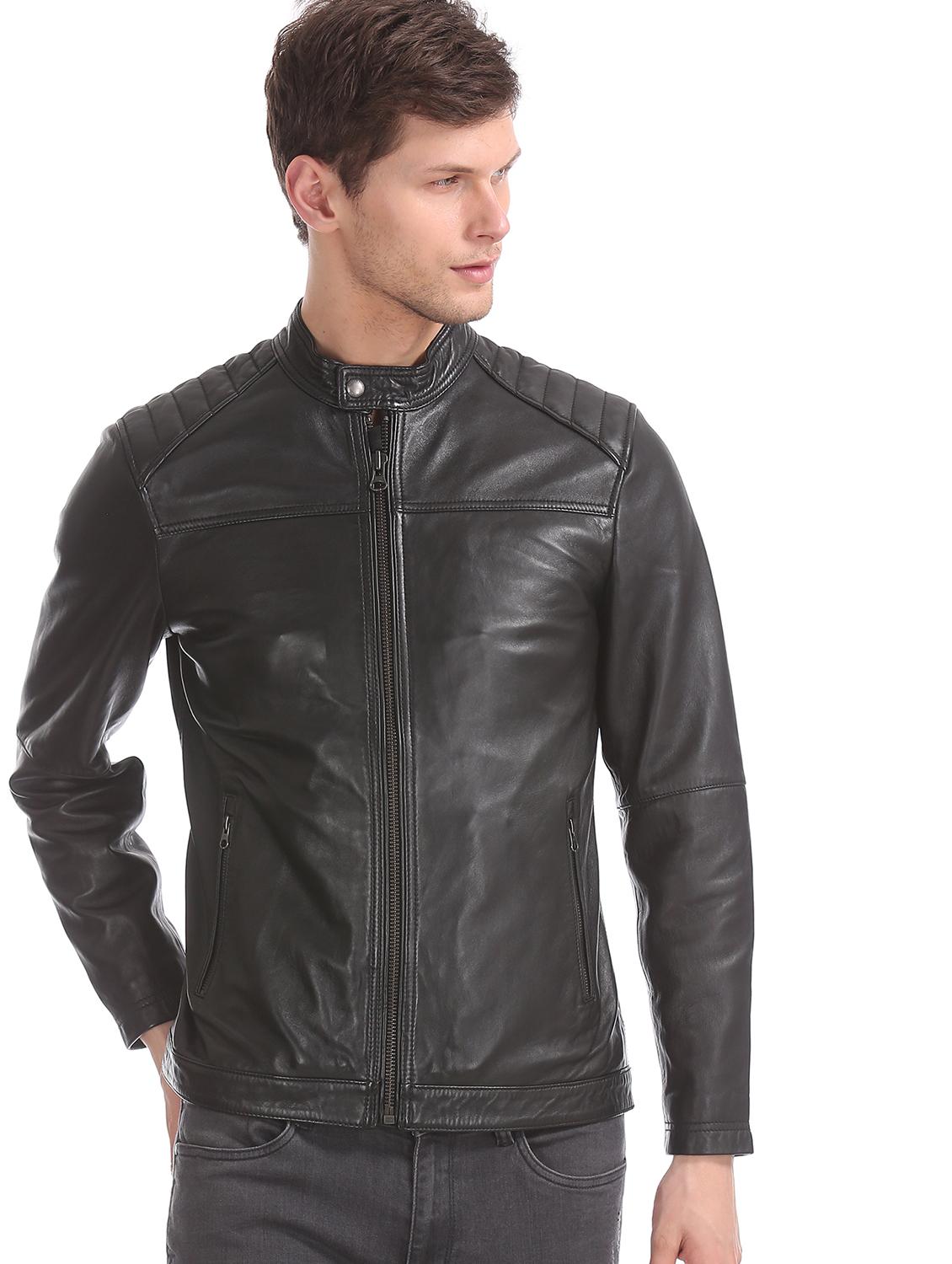 black solid leather biker jacket - 17815926 - Zoom Image - 2