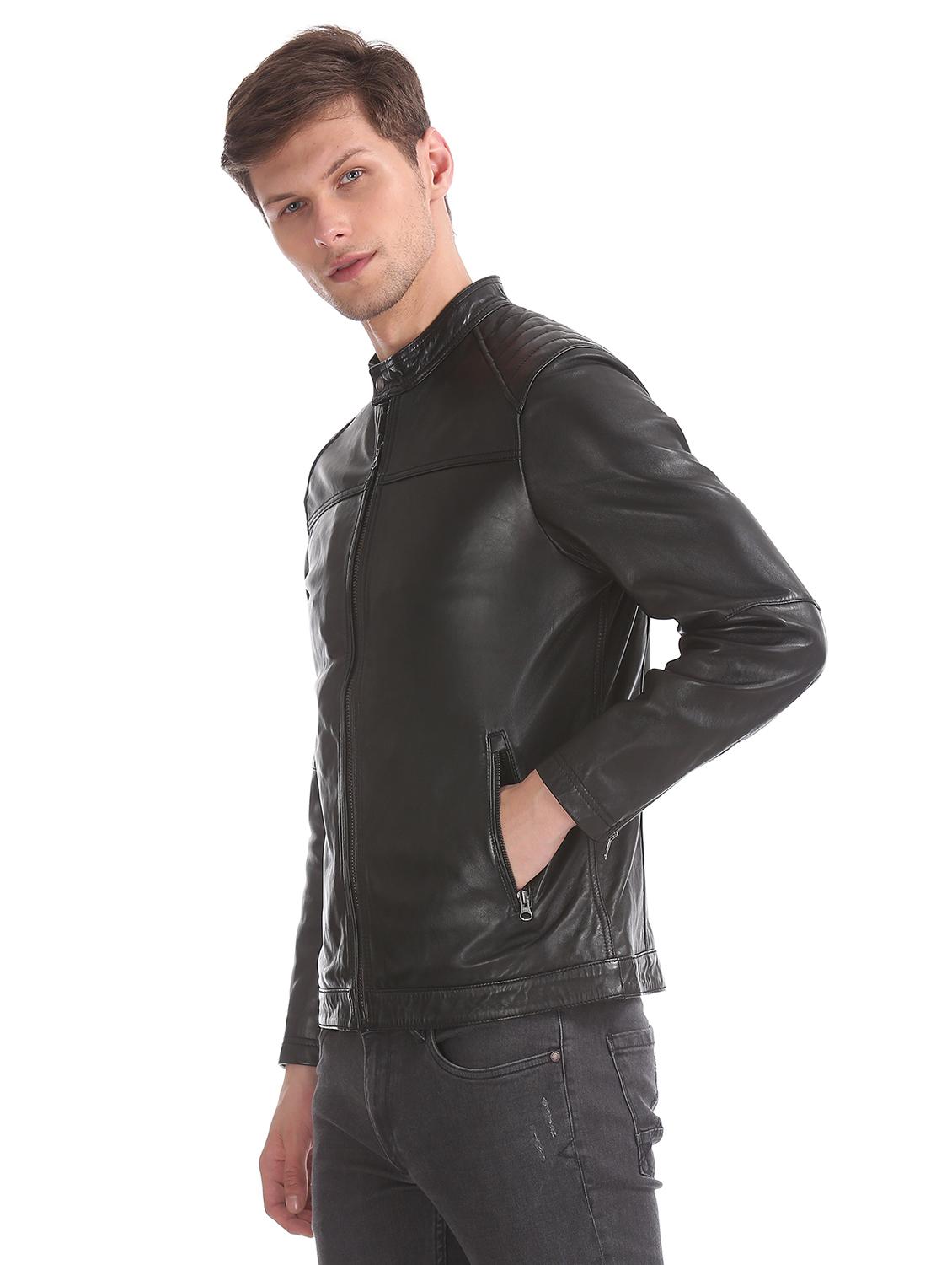 black solid leather biker jacket - 17815926 - Zoom Image - 3