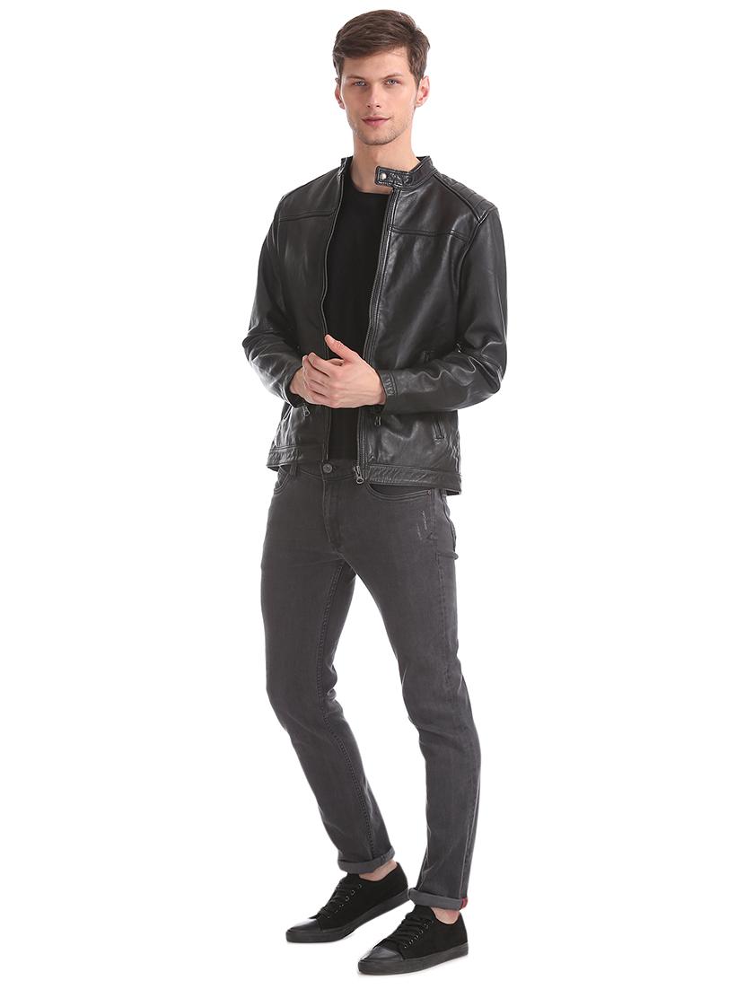 black solid leather biker jacket - 17815926 - Zoom Image - 5