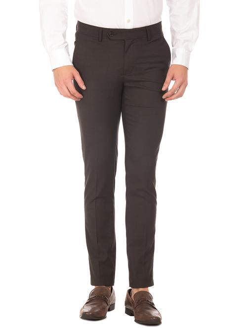 brown textured flat front formal trouser - 17816927 - Very Small Image - 1