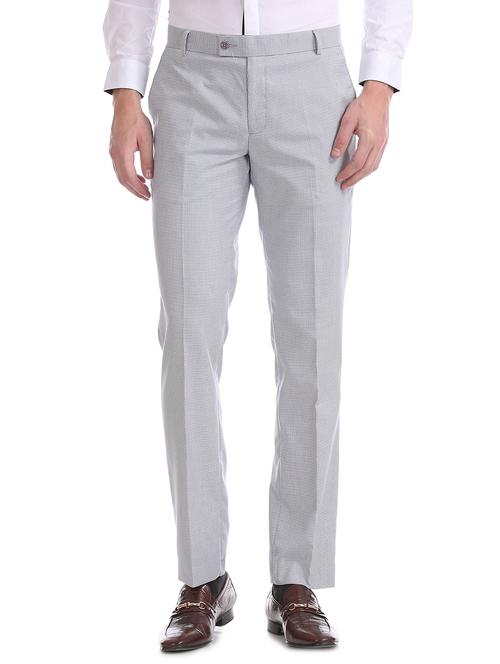 grey textured flat front formal trouser - 17816953 - Standard Image - 1