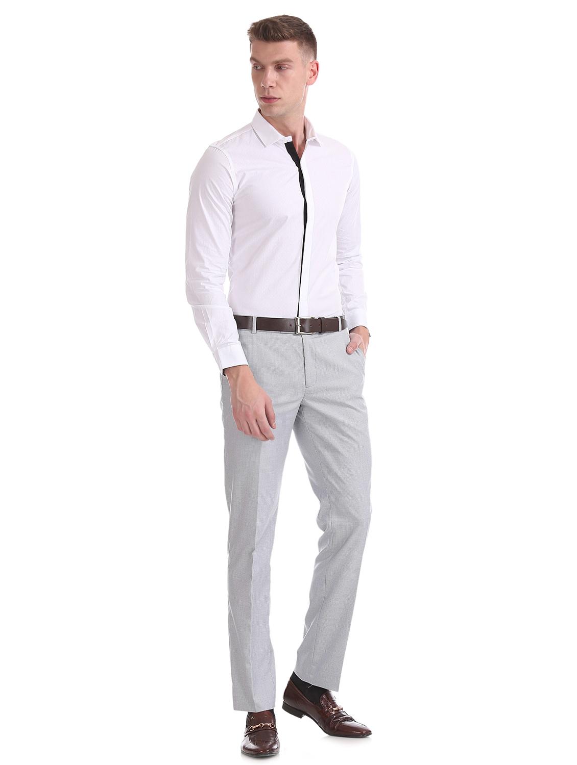 grey textured flat front formal trouser - 17816953 - Zoom Image - 4