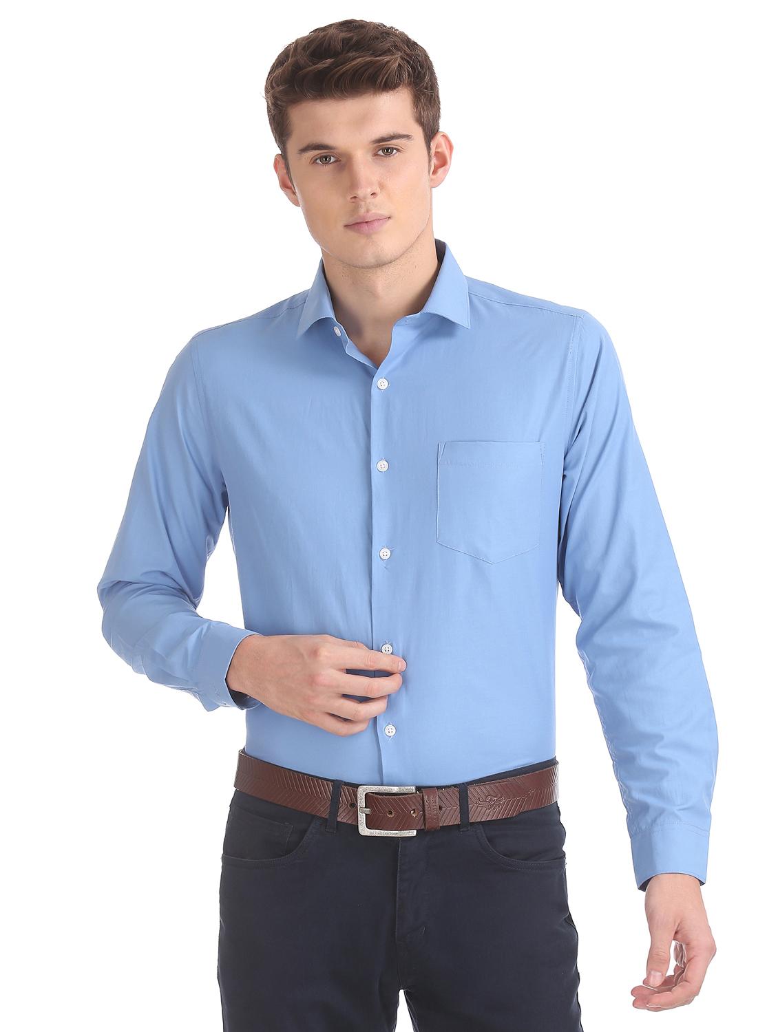 blue solid formal shirt - 17817363 - Zoom Image - 1
