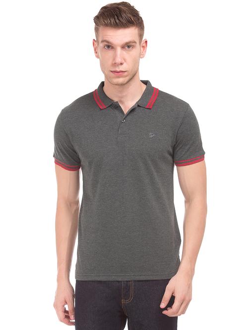 grey solid polo t-shirt - 17817620 - Very Small Image - 1
