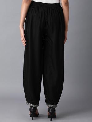 black solid regular salwar - 17818097 - Standard Image - 3