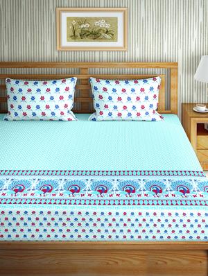 oscar collection double bedsheet set super king size cotton blue colour - 17819439 - Standard Image - 2