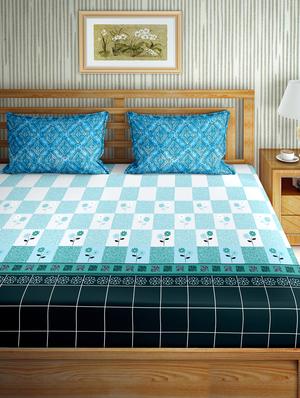 oscar collection double bedsheet set super king size cotton blue colour - 17819443 - Standard Image - 2