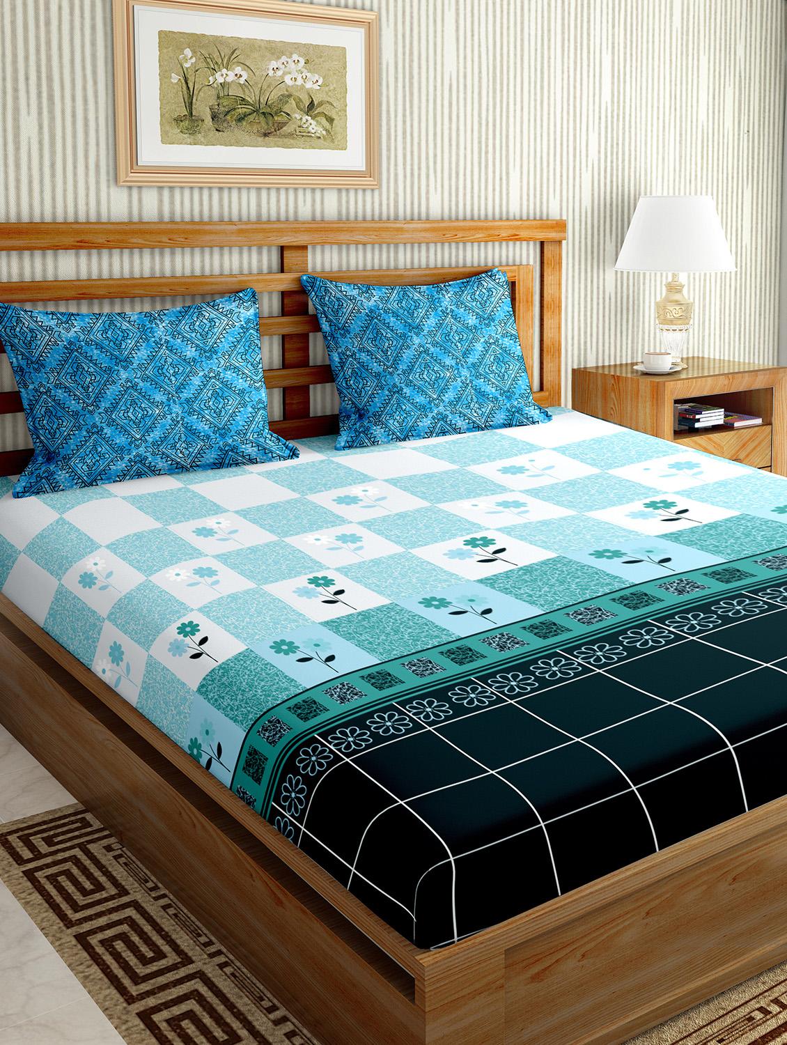 oscar collection double bedsheet set super king size cotton blue colour - 17819443 - Zoom Image - 1
