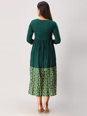 bottle green flared ethnic dress - 17819622 - Standard Image - 3