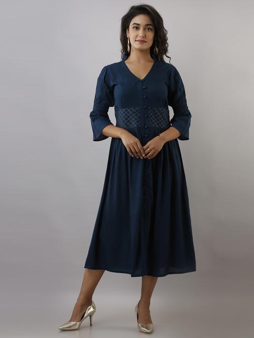 teal flared ethnic dress - 17819629 - Standard Image - 1