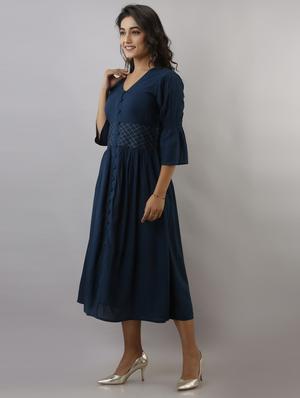 teal flared ethnic dress - 17819629 - Standard Image - 2