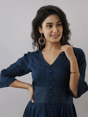 teal flared ethnic dress - 17819629 - Standard Image - 5