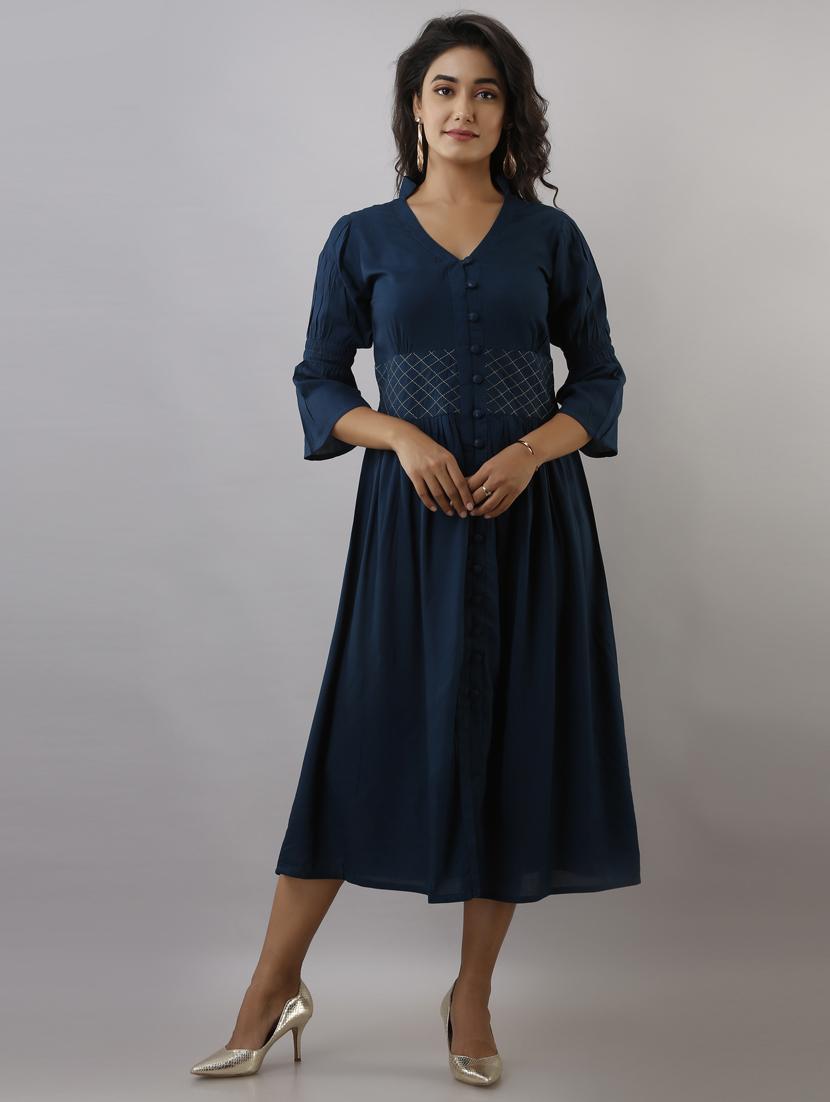 teal flared ethnic dress - 17819629 - Zoom Image - 1