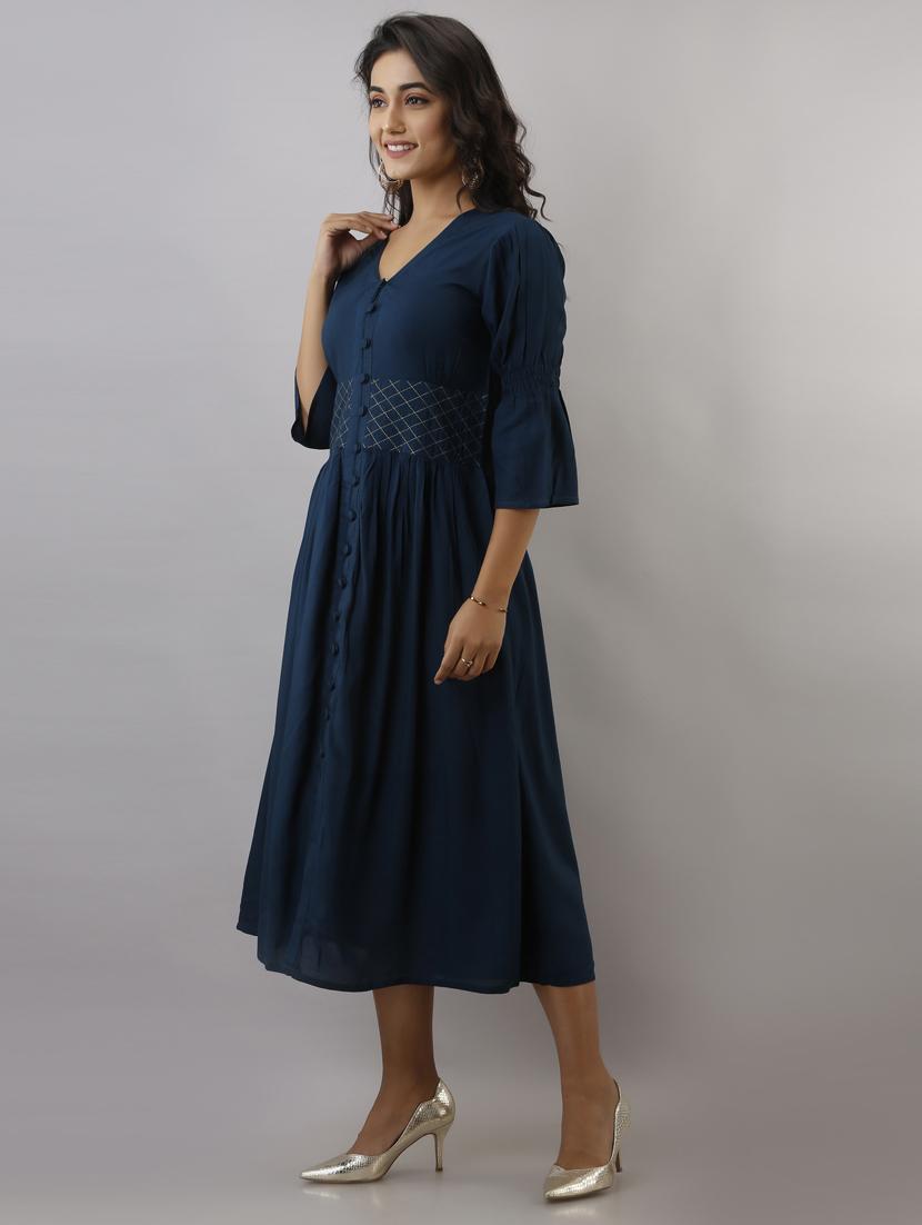 teal flared ethnic dress - 17819629 - Zoom Image - 2