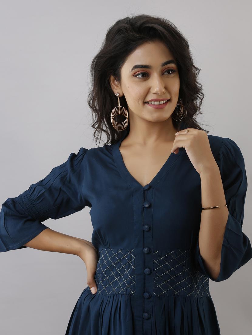 teal flared ethnic dress - 17819629 - Zoom Image - 5