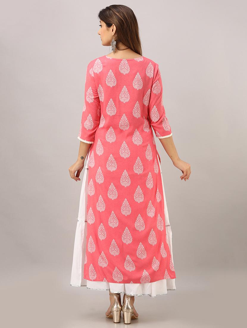 orange rayon kurta skirt set - 17819661 - Zoom Image - 3