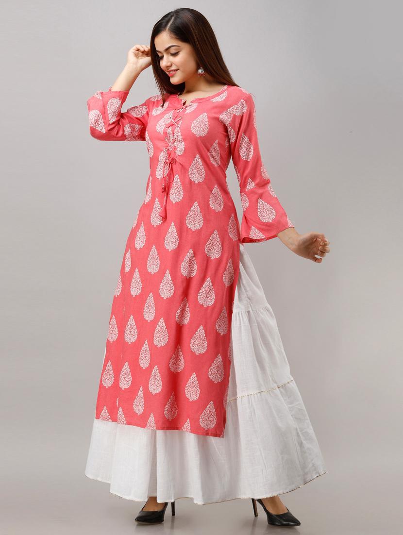 orange rayon kurta skirt set - 17819663 - Zoom Image - 2