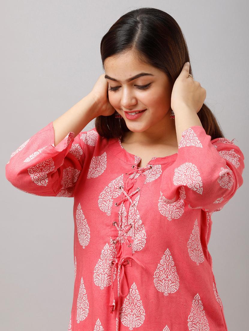 orange rayon kurta skirt set - 17819663 - Zoom Image - 5