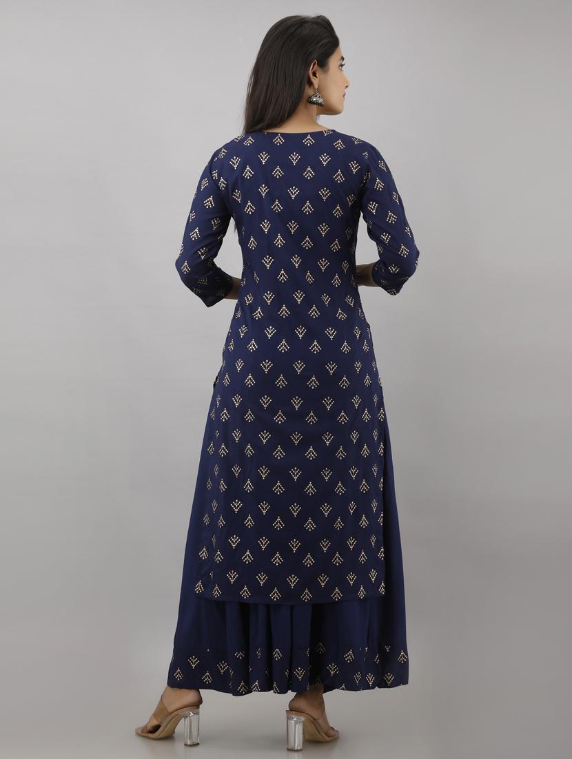blue rayon kurta skirt set - 17819664 - Zoom Image - 2