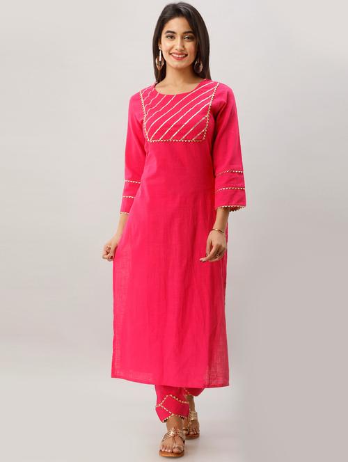 pink cotton kurta pant set - 17819681 - Standard Image - 1