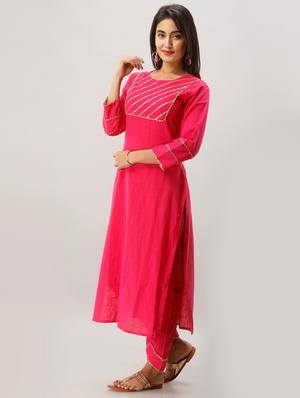 pink cotton kurta pant set - 17819681 - Standard Image - 2