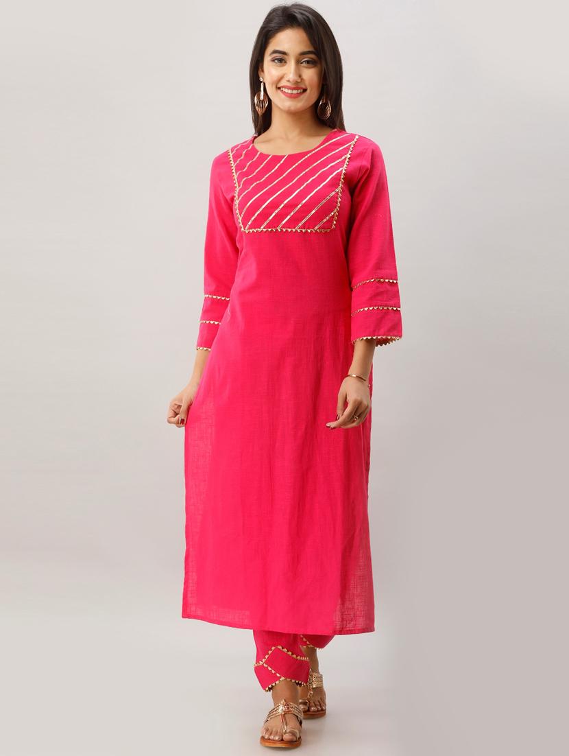 pink cotton kurta pant set - 17819681 - Zoom Image - 1