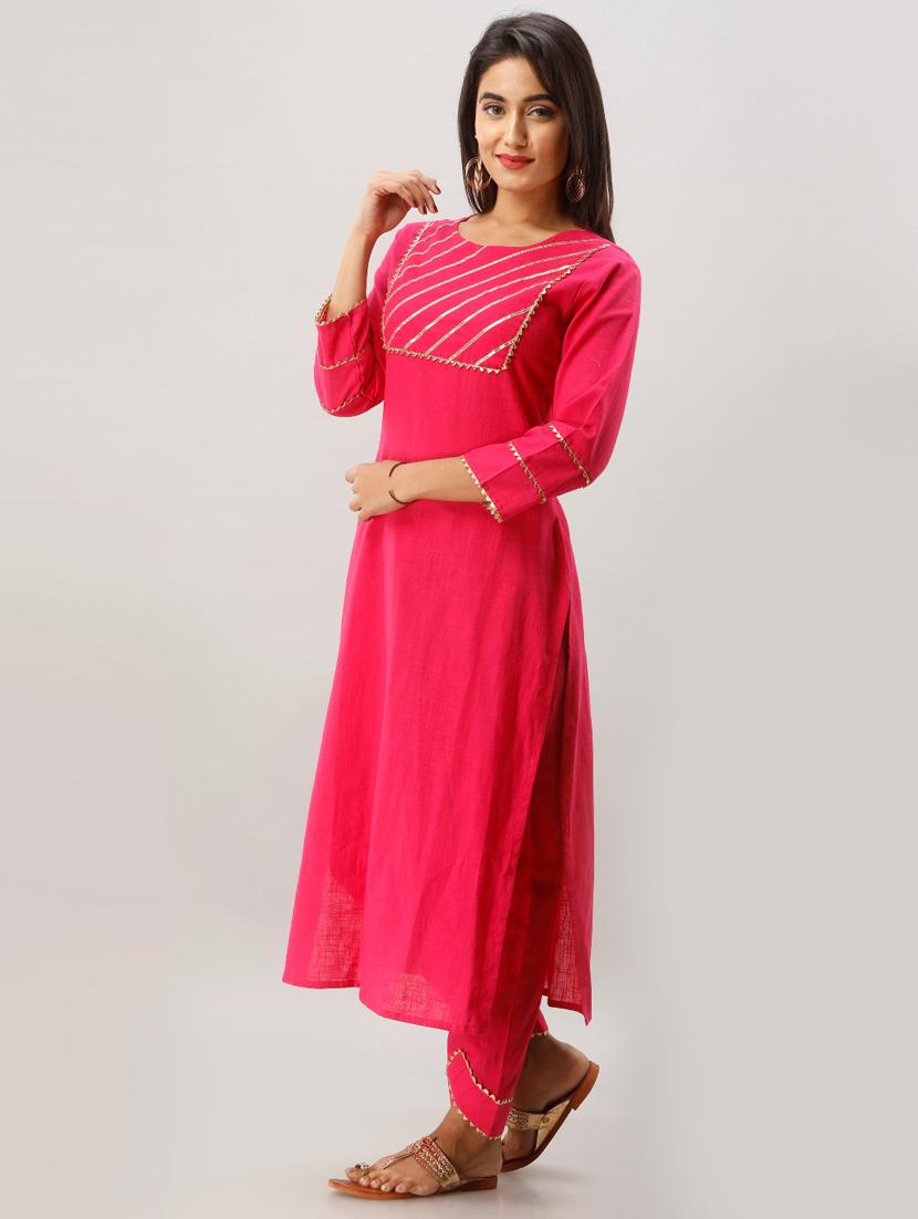 pink cotton kurta pant set - 17819681 - Zoom Image - 2