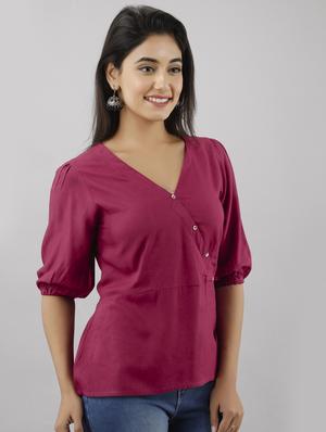 overlap neck solid top - 17819715 - Standard Image - 3