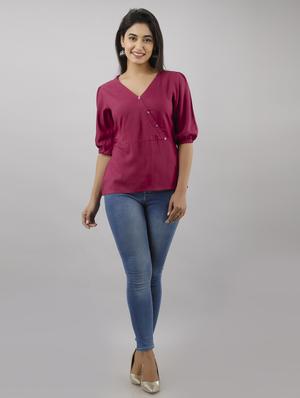 overlap neck solid top - 17819715 - Standard Image - 4