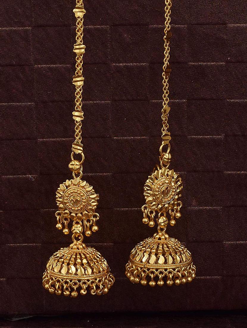 gold brass jhumka earring - 17821627 - Zoom Image - 1