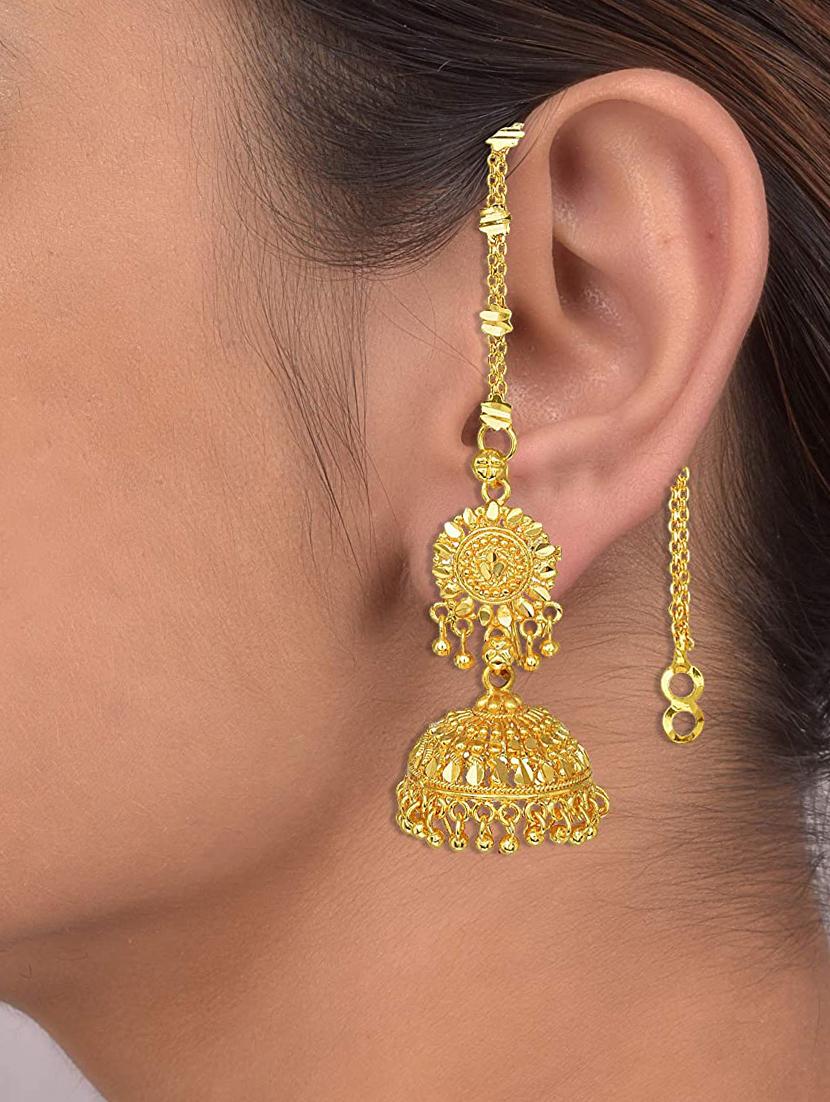 gold brass jhumka earring - 17821627 - Zoom Image - 5