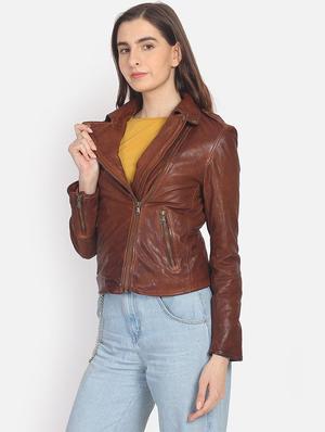 lapel neck solid leather/leatherette jacket - 17821856 - Standard Image - 2