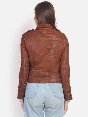 lapel neck solid leather/leatherette jacket - 17821856 - Standard Image - 3