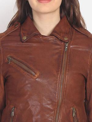 lapel neck solid leather/leatherette jacket - 17821856 - Standard Image - 5