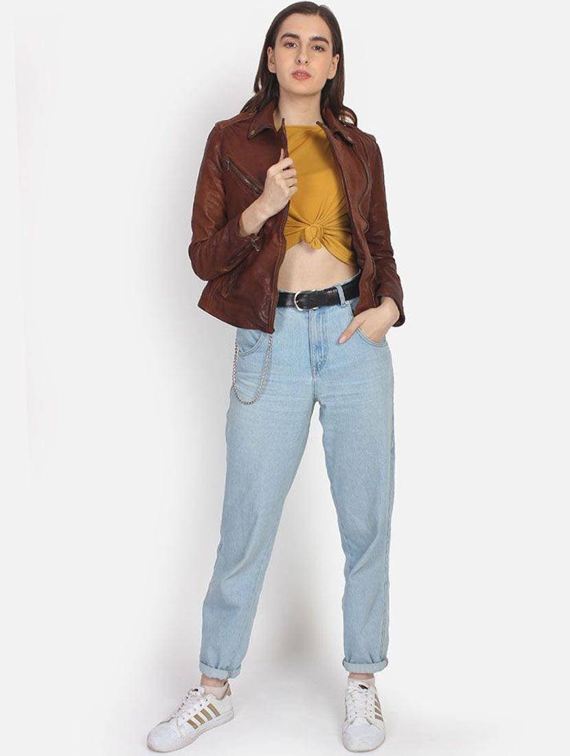 lapel neck solid leather/leatherette jacket - 17821856 - Zoom Image - 4