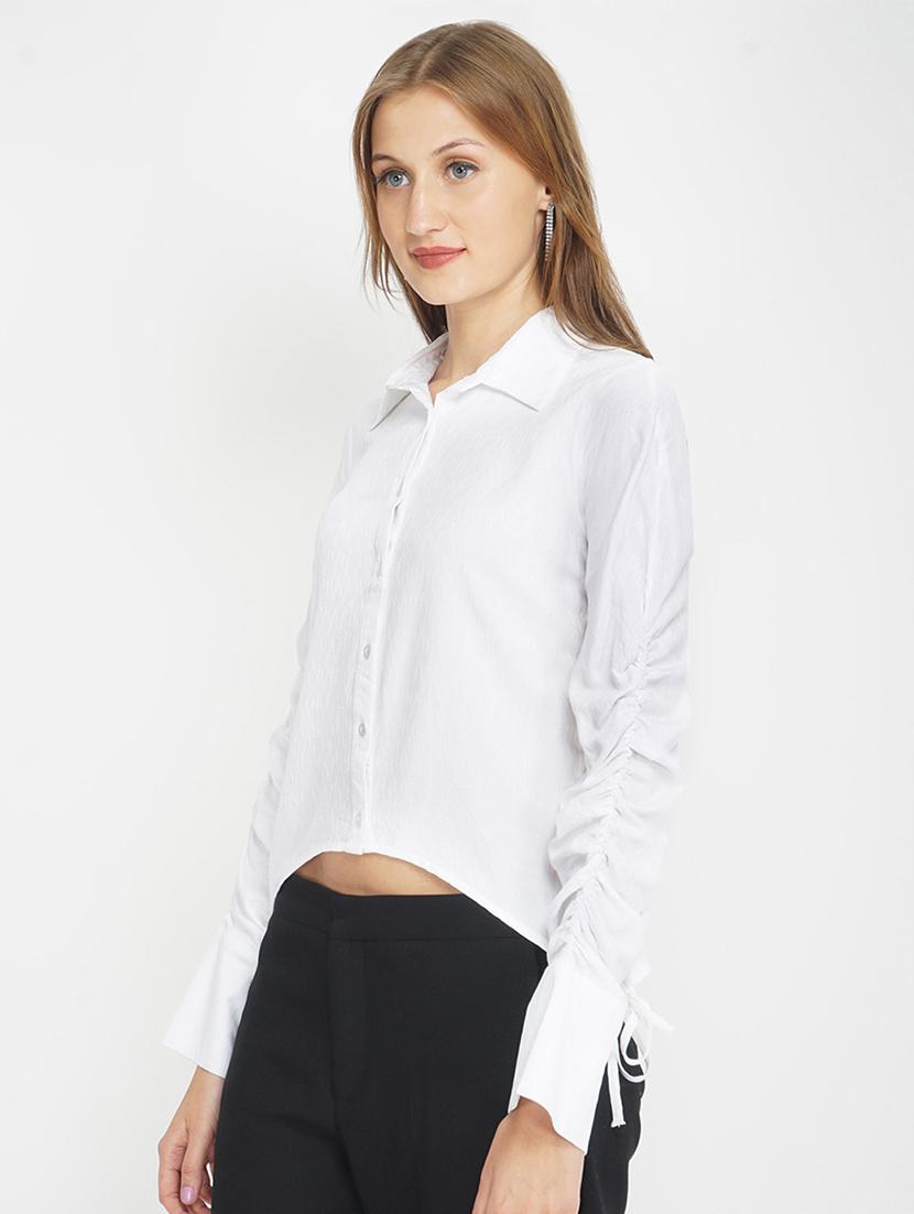 ruched sleeve high low shirt - 17822235 - Zoom Image - 2