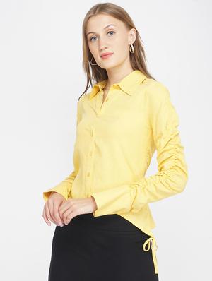 ruched sleeve high low shirt - 17822237 - Standard Image - 2