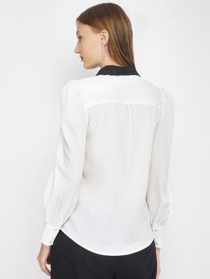 contrast peterpan collar shirt - 17822238 - Standard Image - 3