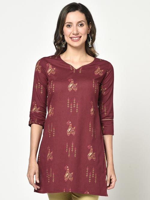 maroon printed straight kurti - 17823325 - Standard Image - 1