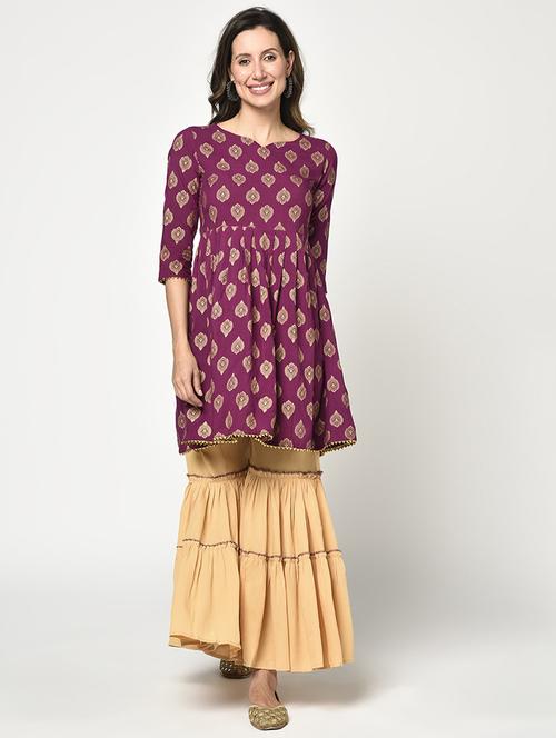 purple rayon kurta sharara set - 17823337 - Standard Image - 1