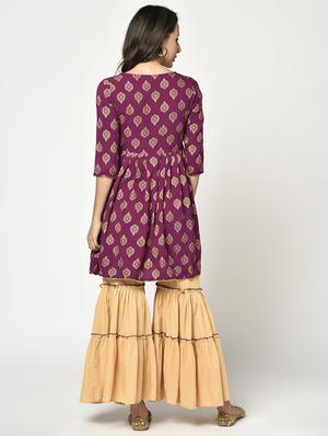purple rayon kurta sharara set - 17823337 - Standard Image - 3
