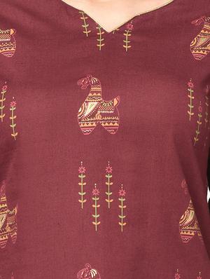 maroon printed straight kurti - 17823371 - Standard Image - 5